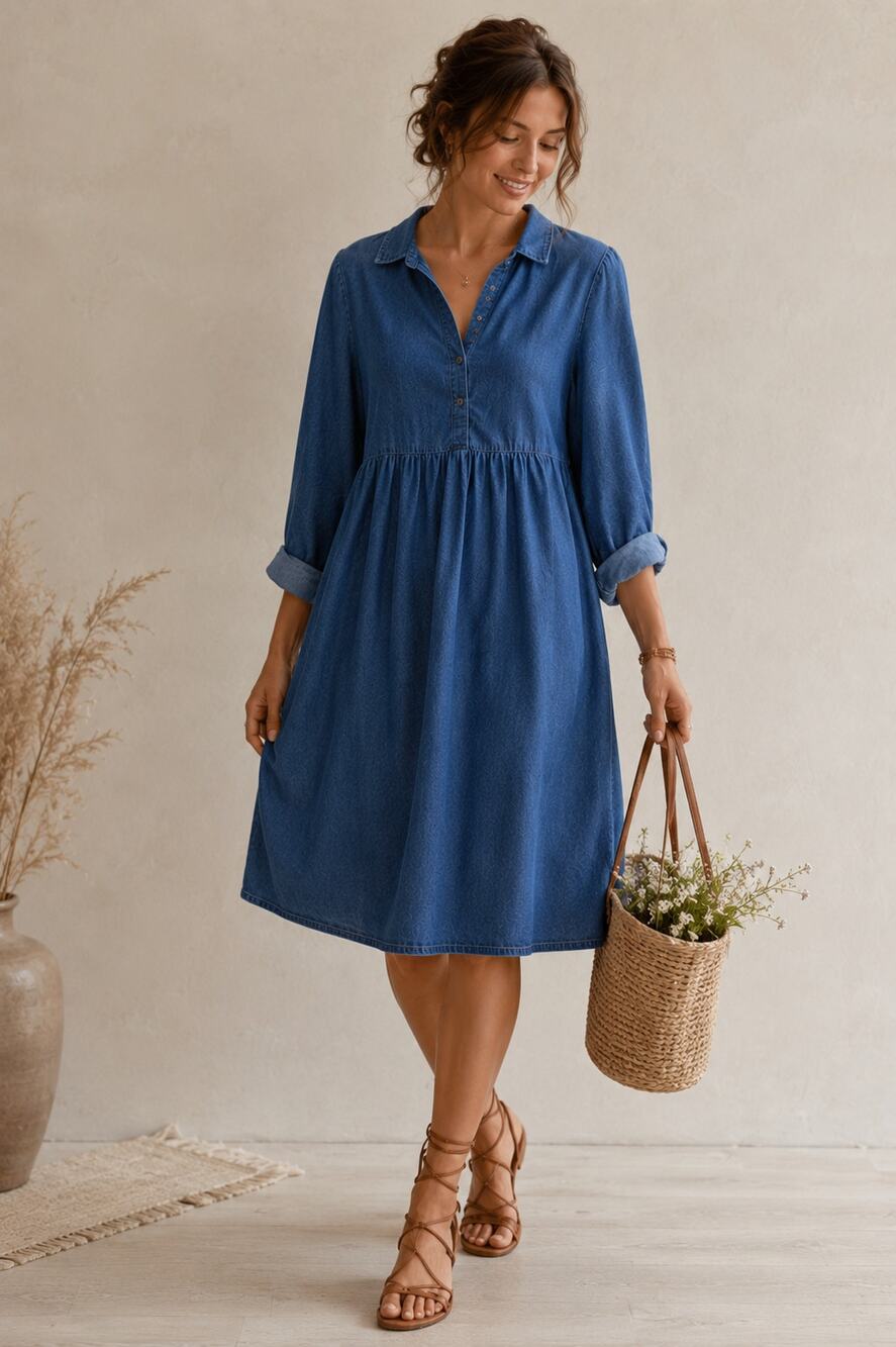 Nine West Jeans Women’s XL Blue Chambray Cotton Shirt Dress